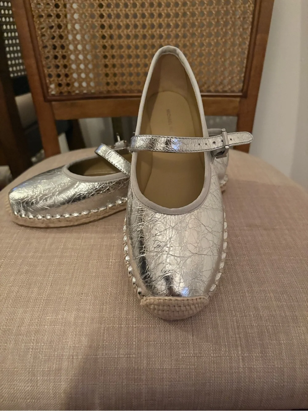 NEW Michael Kors silver Mary Jane Espadrille Flats